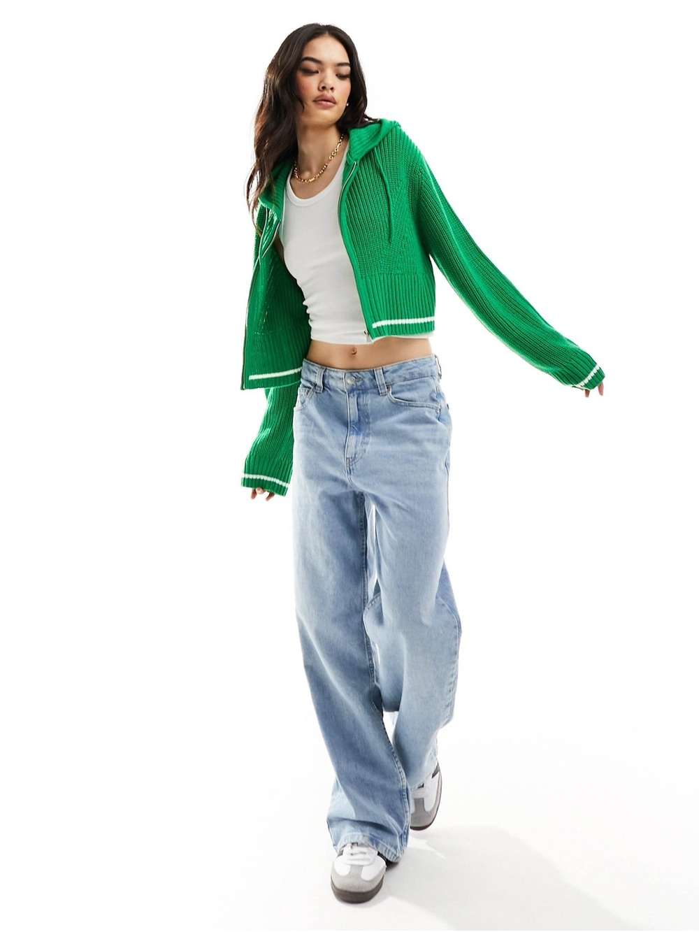 ASOS Green Cropped Hooded Rib Knit Sweater